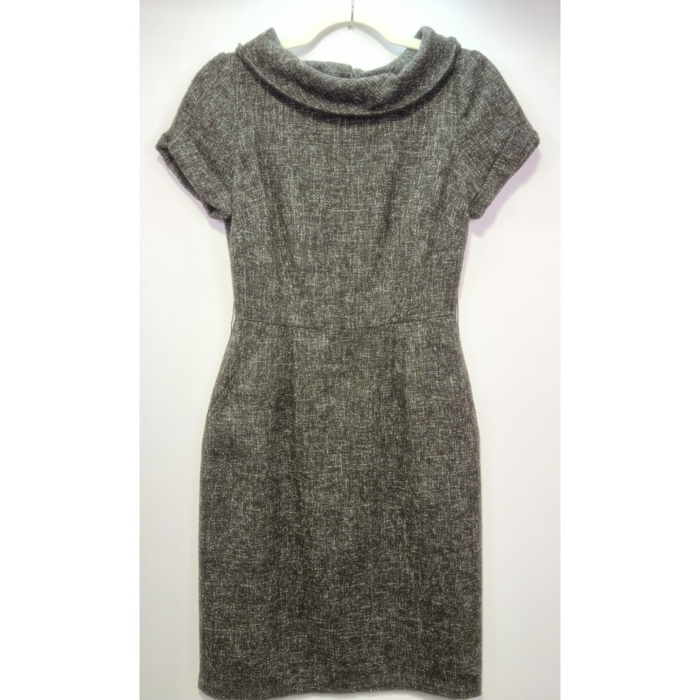 Banana Republic Women Size 4 Gray Tweed Sheath Dress Wool Blend Cap Sleeve Lined